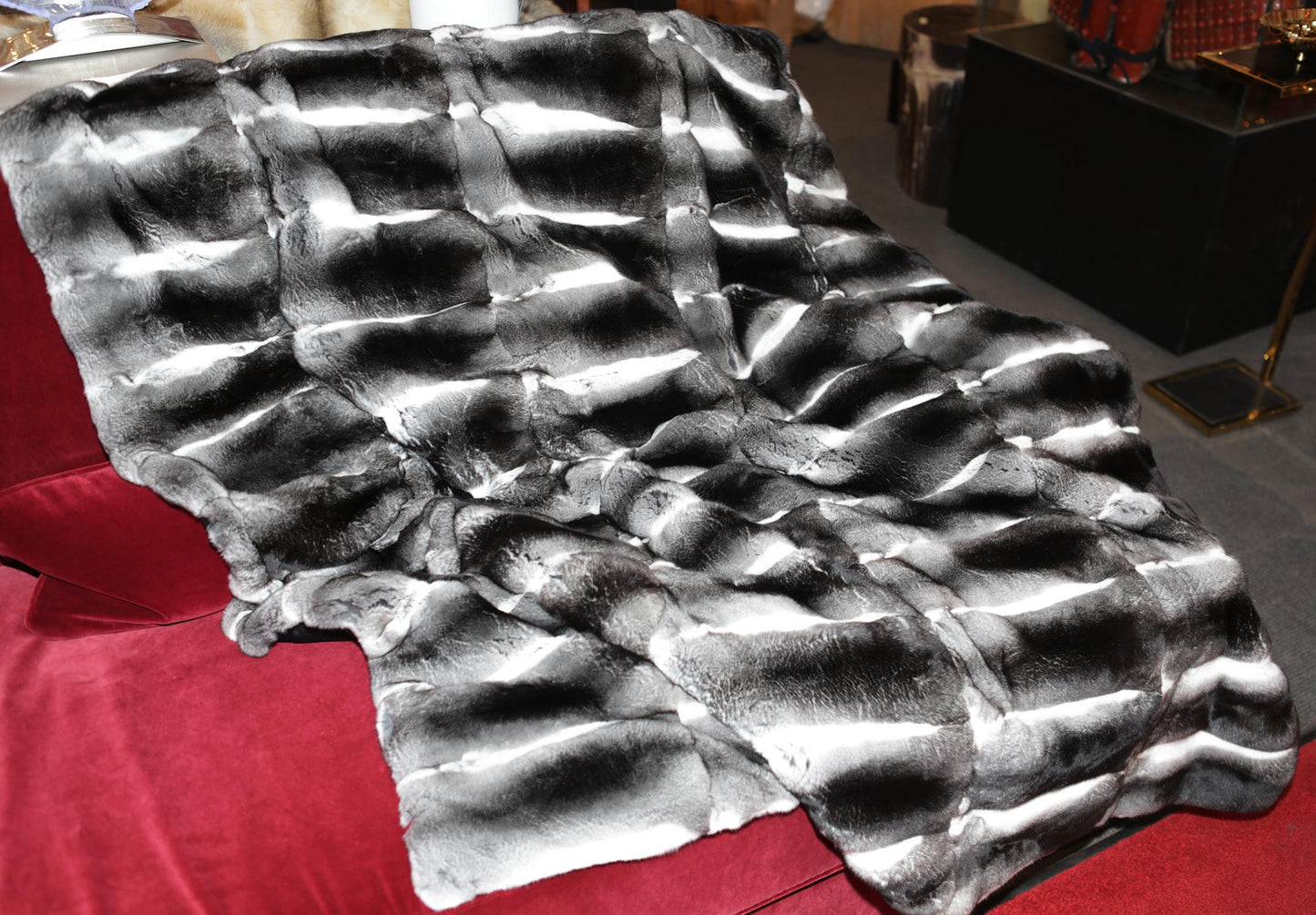 Luxury Chinchilla Fur Blanket with Cashmere Back