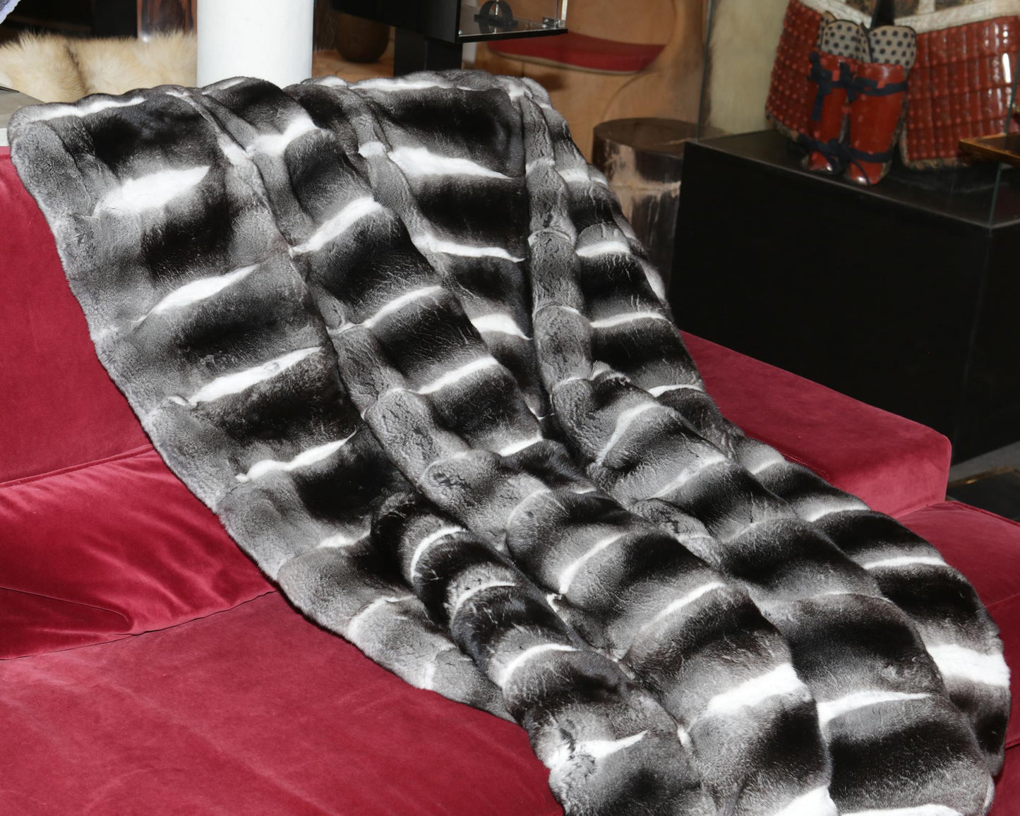 Luxury Chinchilla Fur Blanket with Cashmere Back