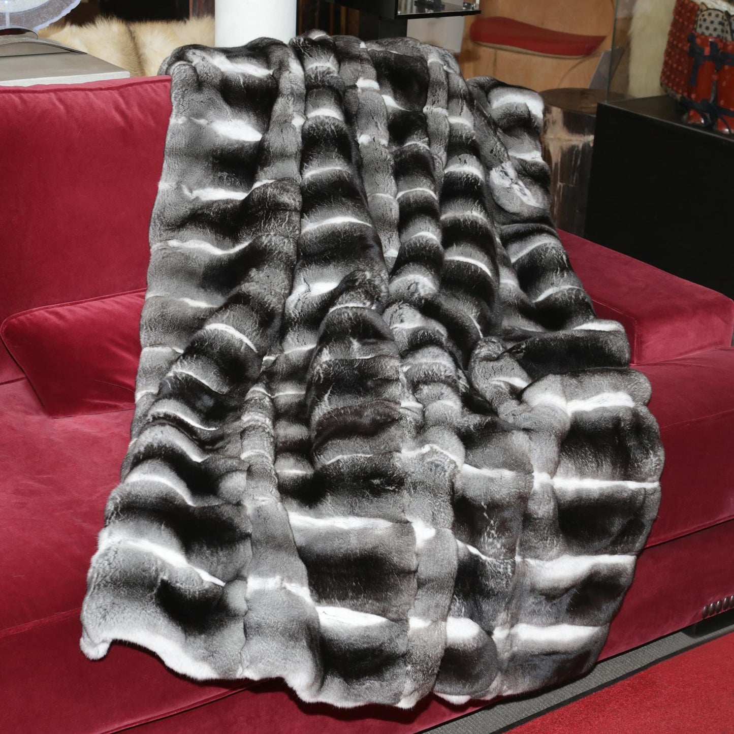 Luxury Chinchilla Fur Blanket with Cashmere Back
