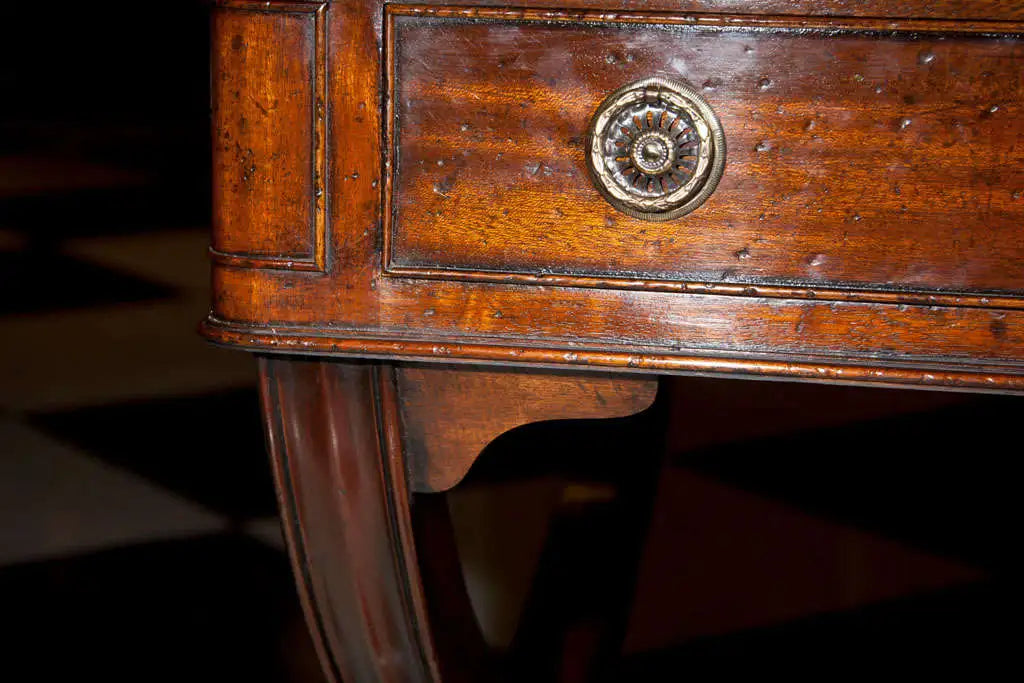 English Crossed Sabre Leg Writing Table with Gold-Tooled Leather Top