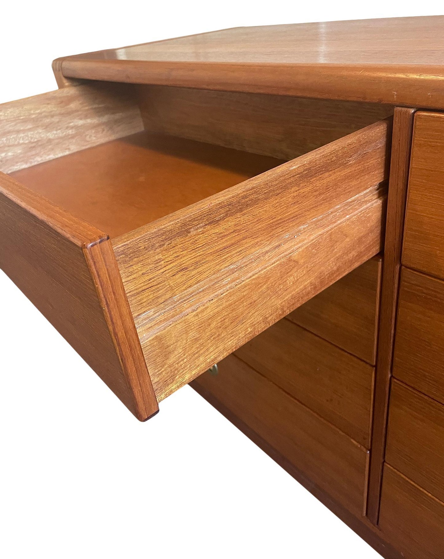 Mid-Century Danish Modern Teak 8-Drawer Dresser with Brass Finger Pulls