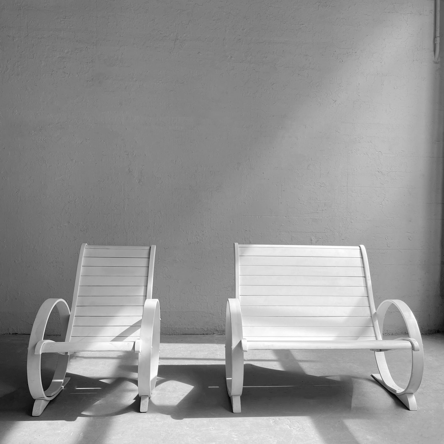 Mid-Century Painted Wood Outdoor Bench & Lounge Chair Set – Handmade
