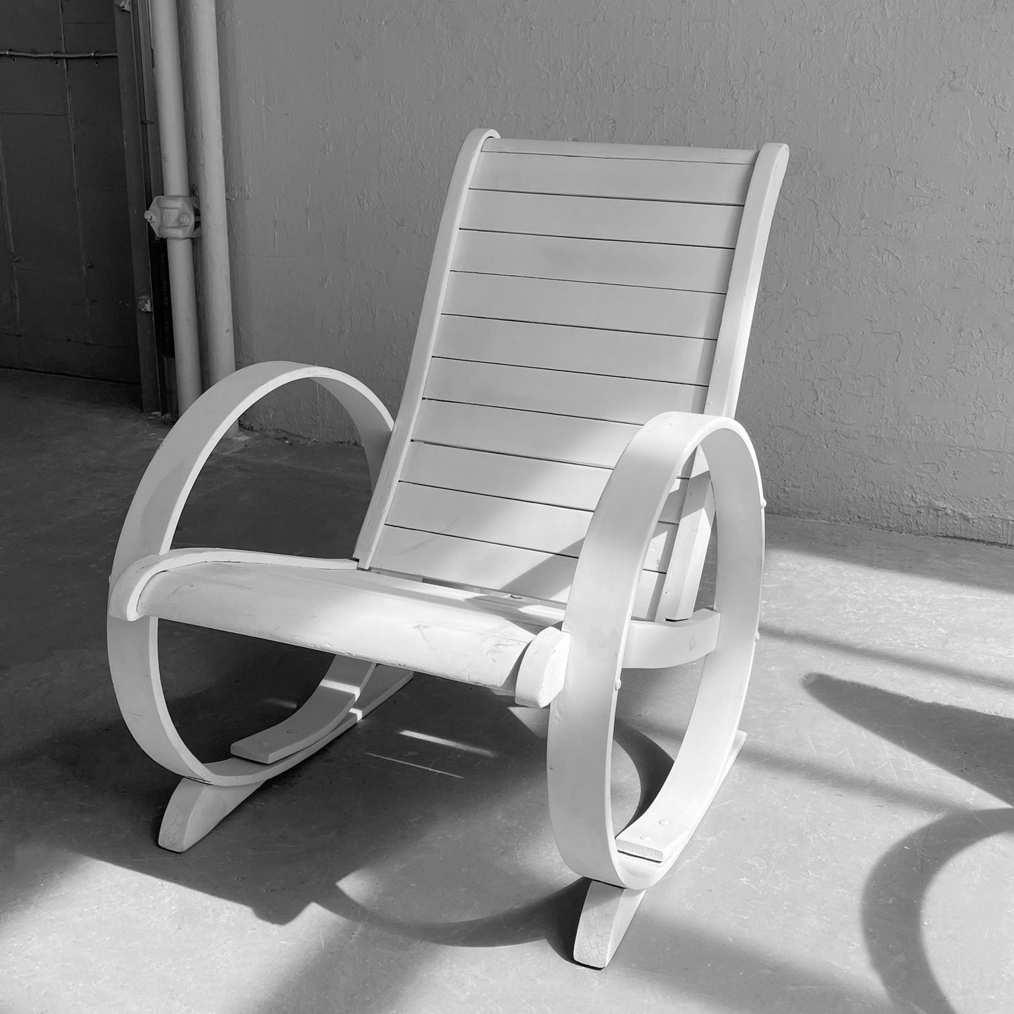 Mid-Century Painted Wood Outdoor Bench & Lounge Chair Set – Handmade
