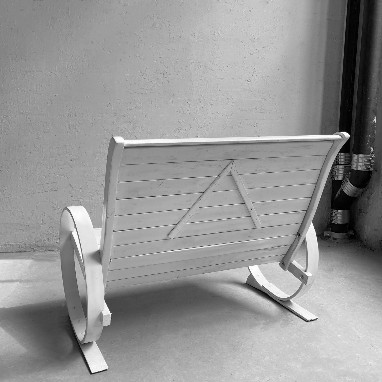 Mid-Century Painted Wood Outdoor Bench & Lounge Chair Set – Handmade