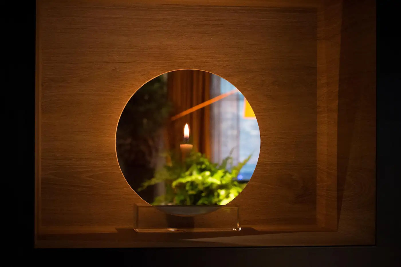 Mirror Candle Holder "Spegla Pink Edition" Glass with Half Transparent Mirror