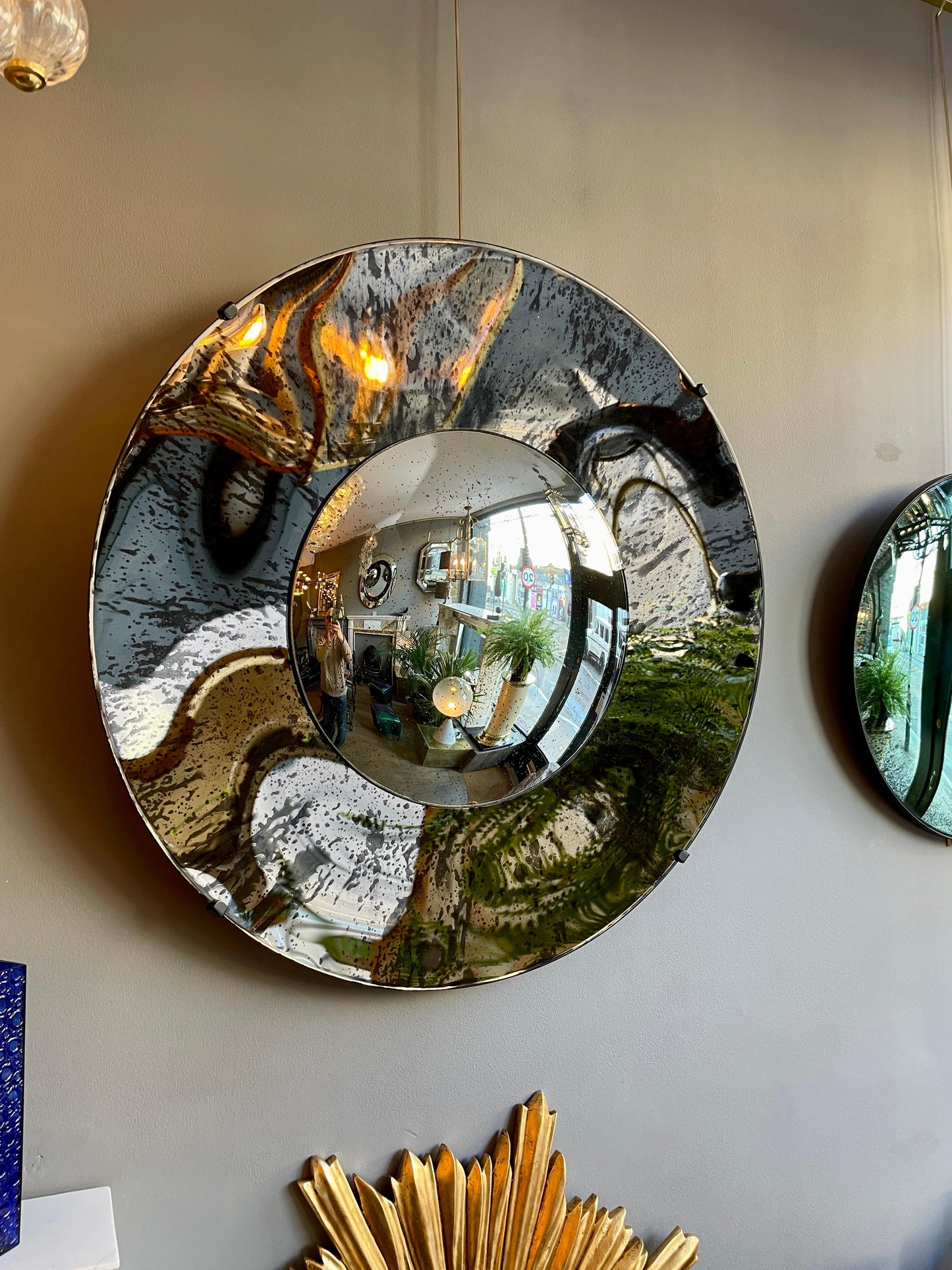 Distressed Bronze and Silver Concave Wall Mirror – Frameless Design