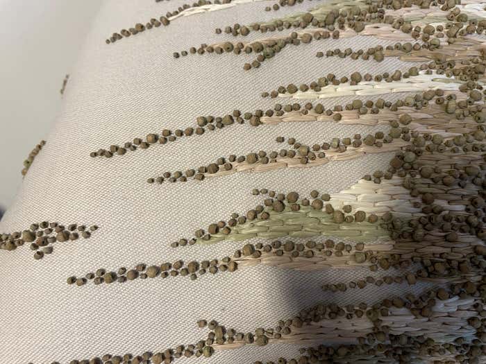 Organic Raffia Embroidered Cushion with Wooden Beads