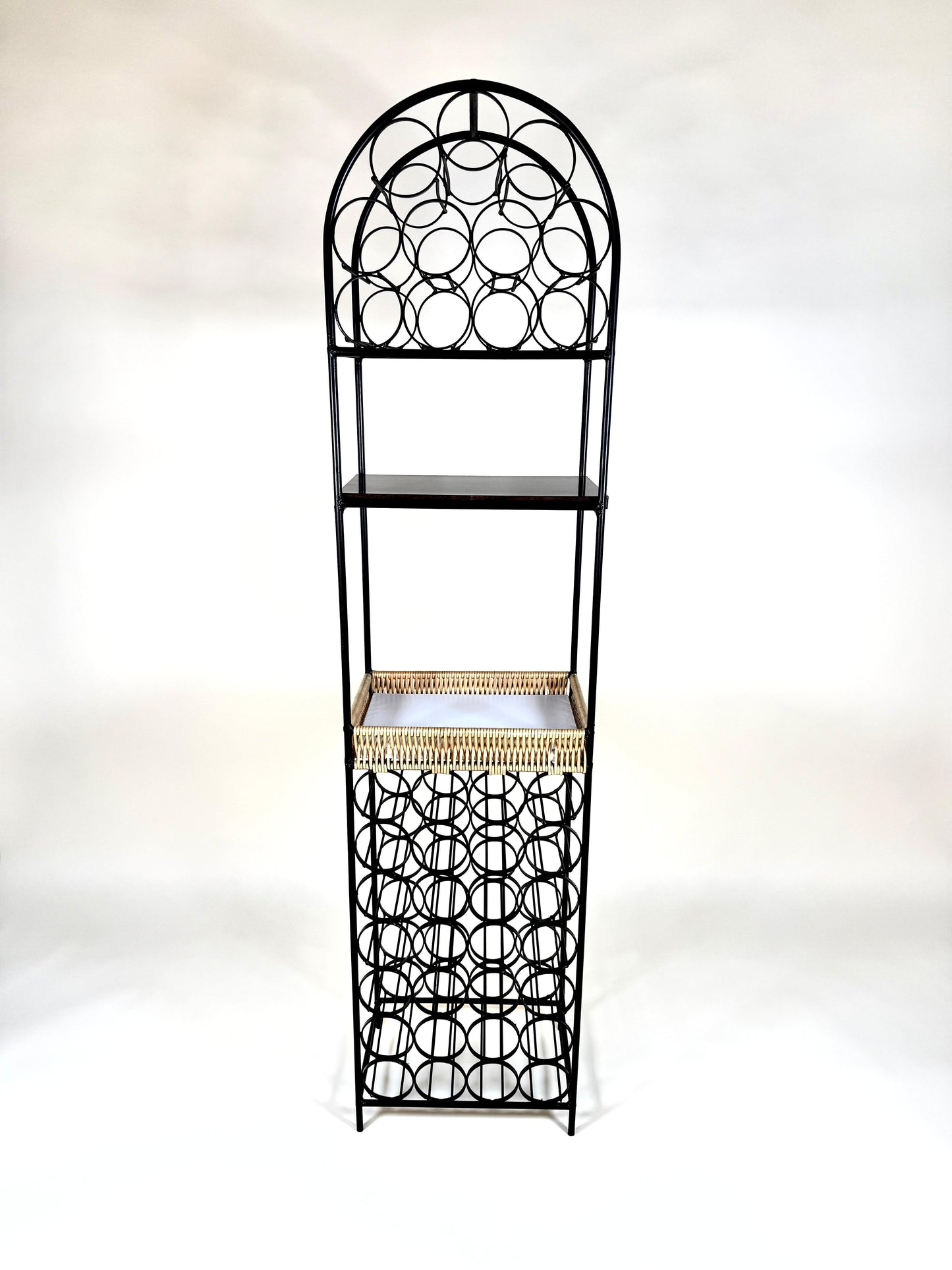 Vintage 1960s Arthur Umanoff Iron & Rattan Wine Rack with Shelves