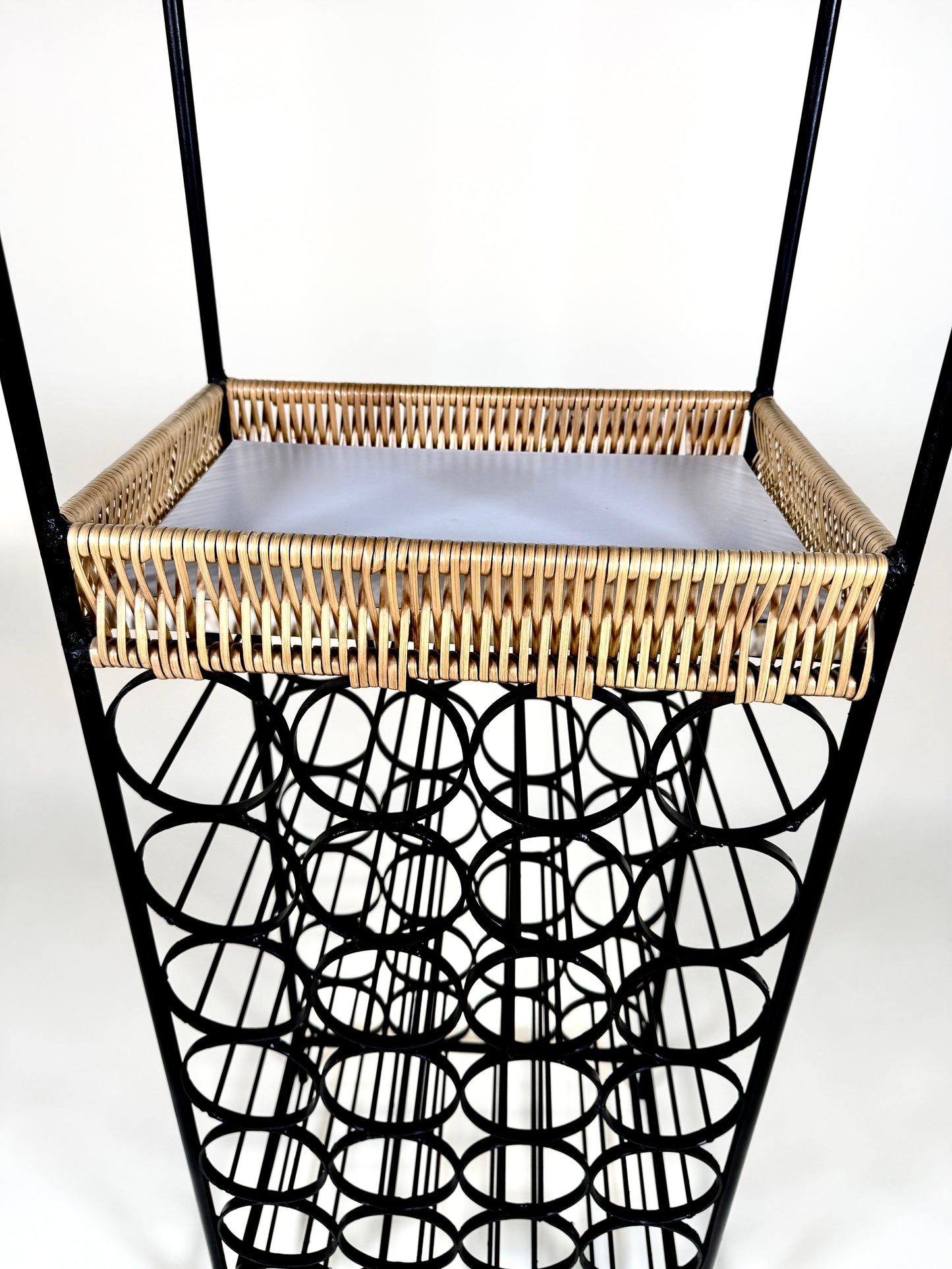 Vintage 1960s Arthur Umanoff Iron & Rattan Wine Rack with Shelves