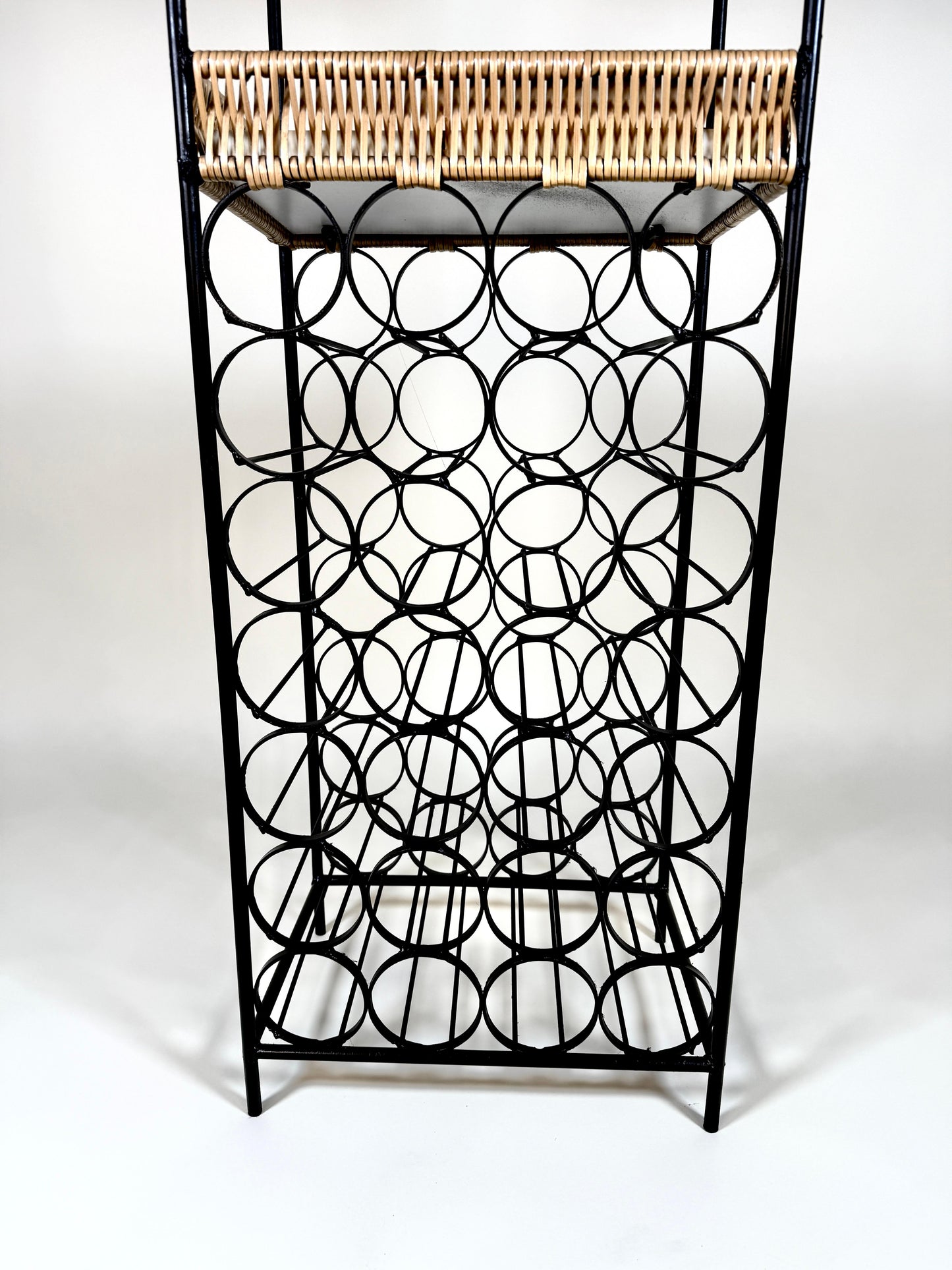 Vintage 1960s Arthur Umanoff Iron & Rattan Wine Rack with Shelves