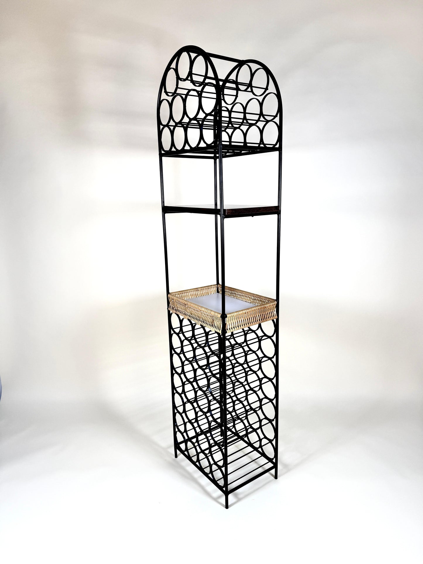 Vintage 1960s Arthur Umanoff Iron & Rattan Wine Rack with Shelves