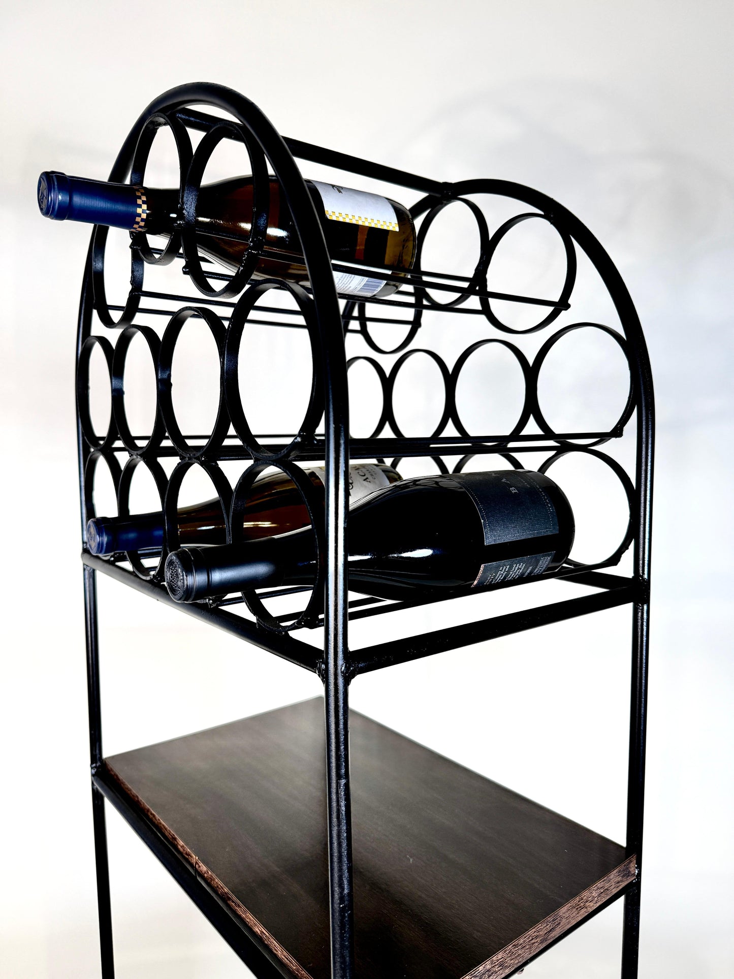 Vintage 1960s Iron & Rattan Wine Rack with Shelves