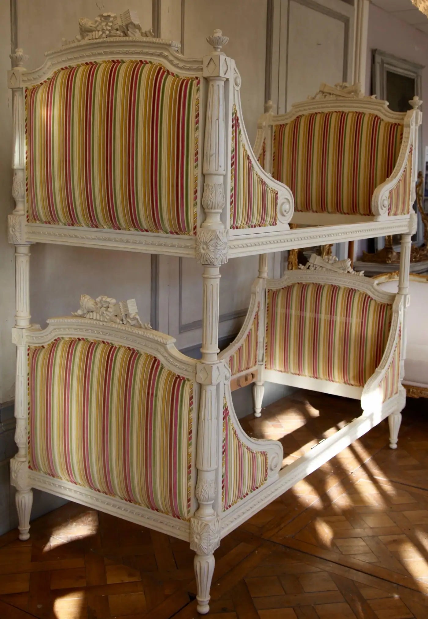 Louis XVI Style Bunk Beds/Matching Pair of Single Beds