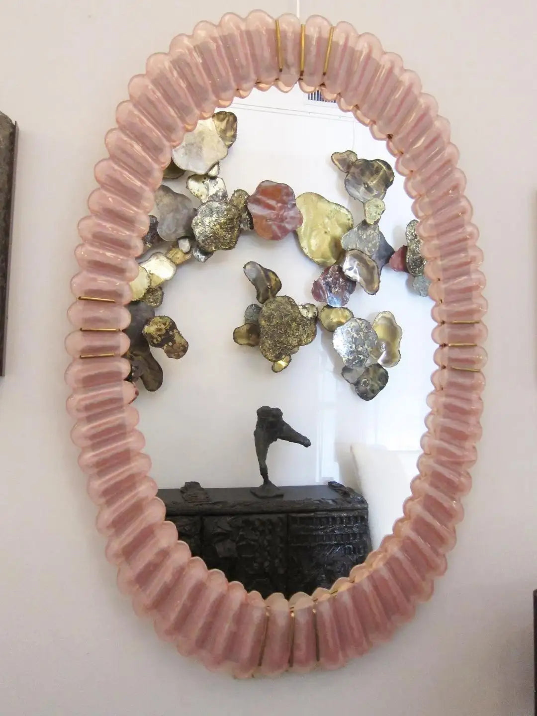Large Oval Pink Murano Glass Mirror
