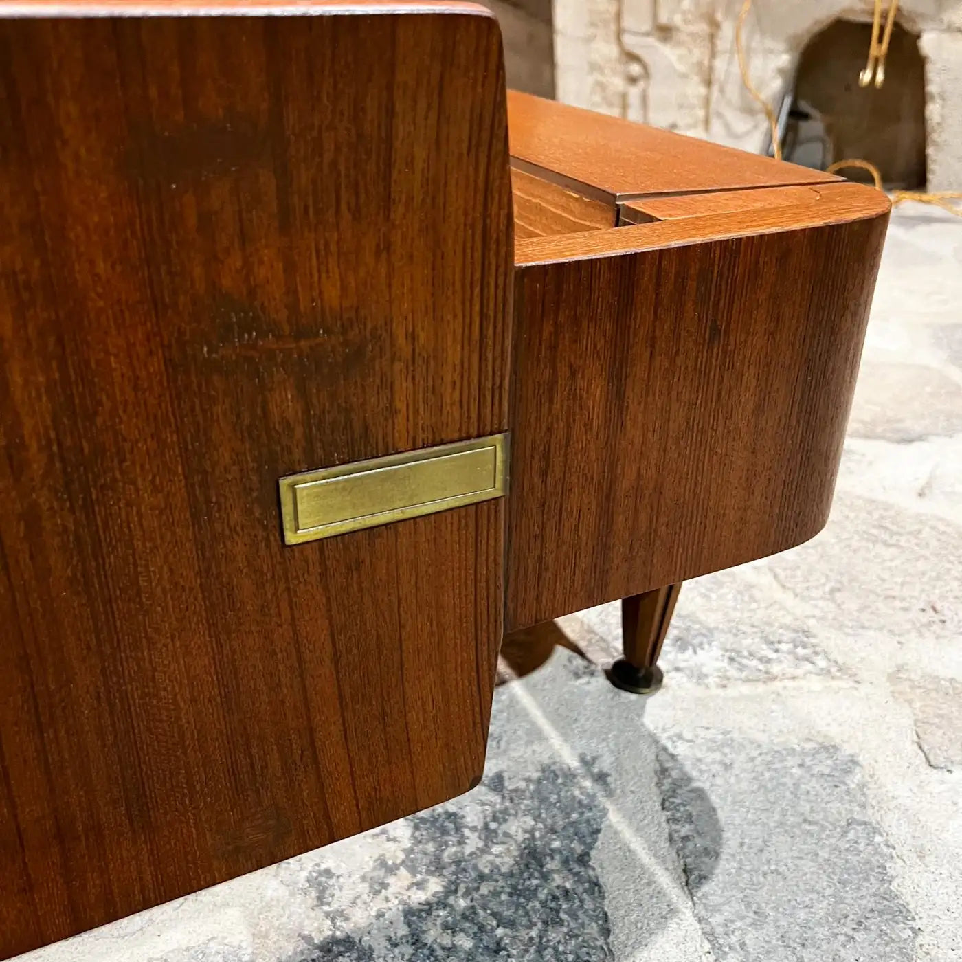1960s Exquisite Italian Queen Bed Sapele and Brass