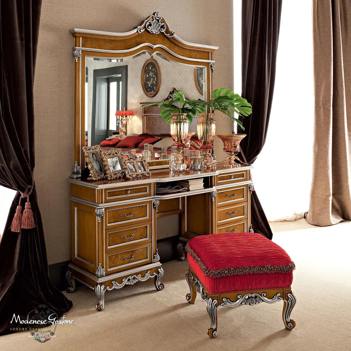 21st Century Handcarved Radica Double Bed by Modenese Gastone