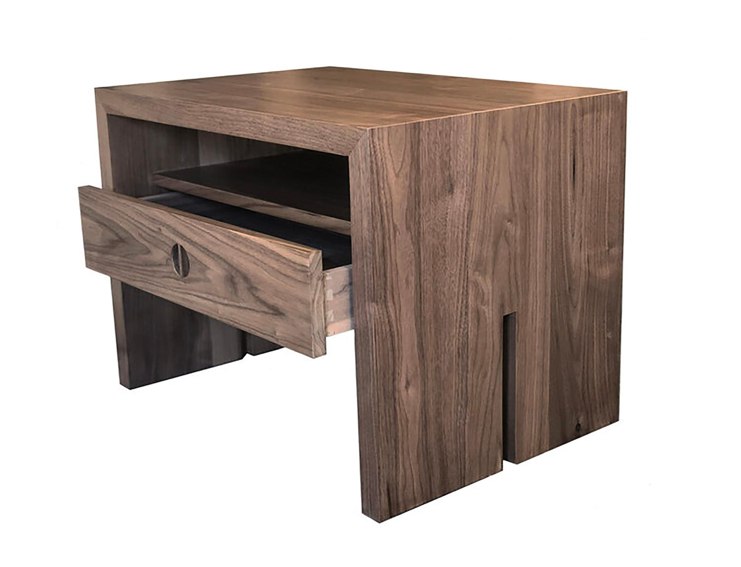 Solid Walnut Jameson Nightstand – Waterfall Design with Soft-Close Drawer
