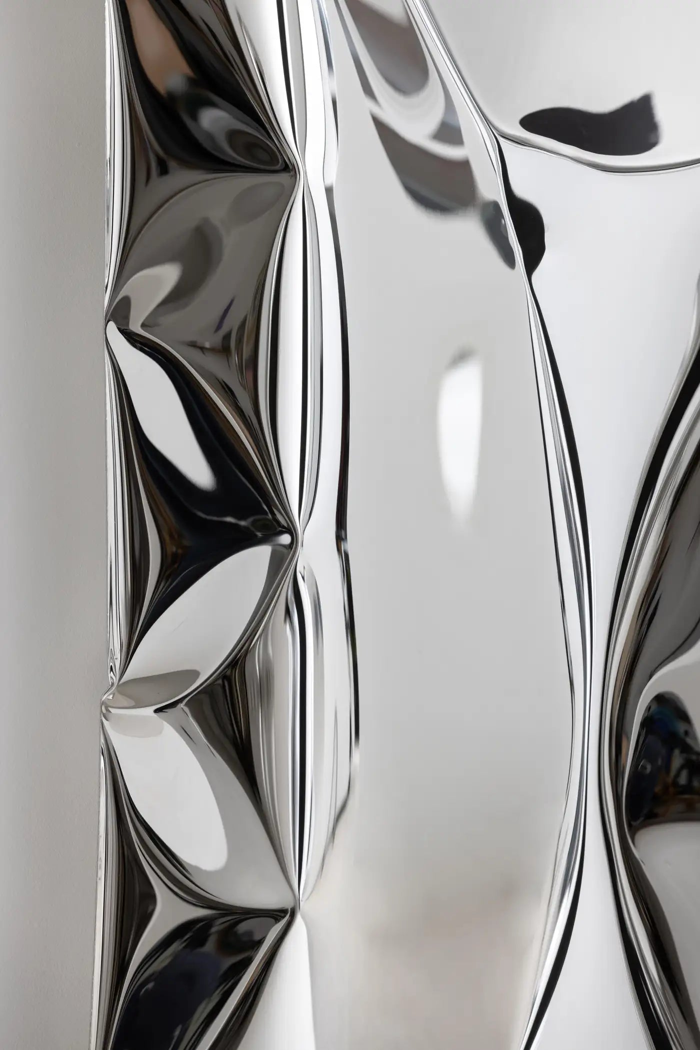 'Crush' inflated metal wall art large, stainless steel