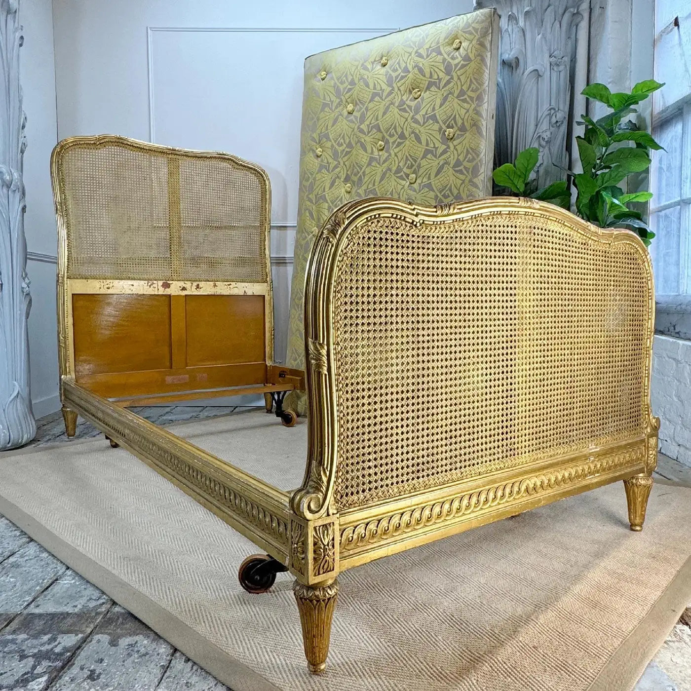 Circa 1890 Maple & Co. Giltwood Bergere Cane Bed – English Antique