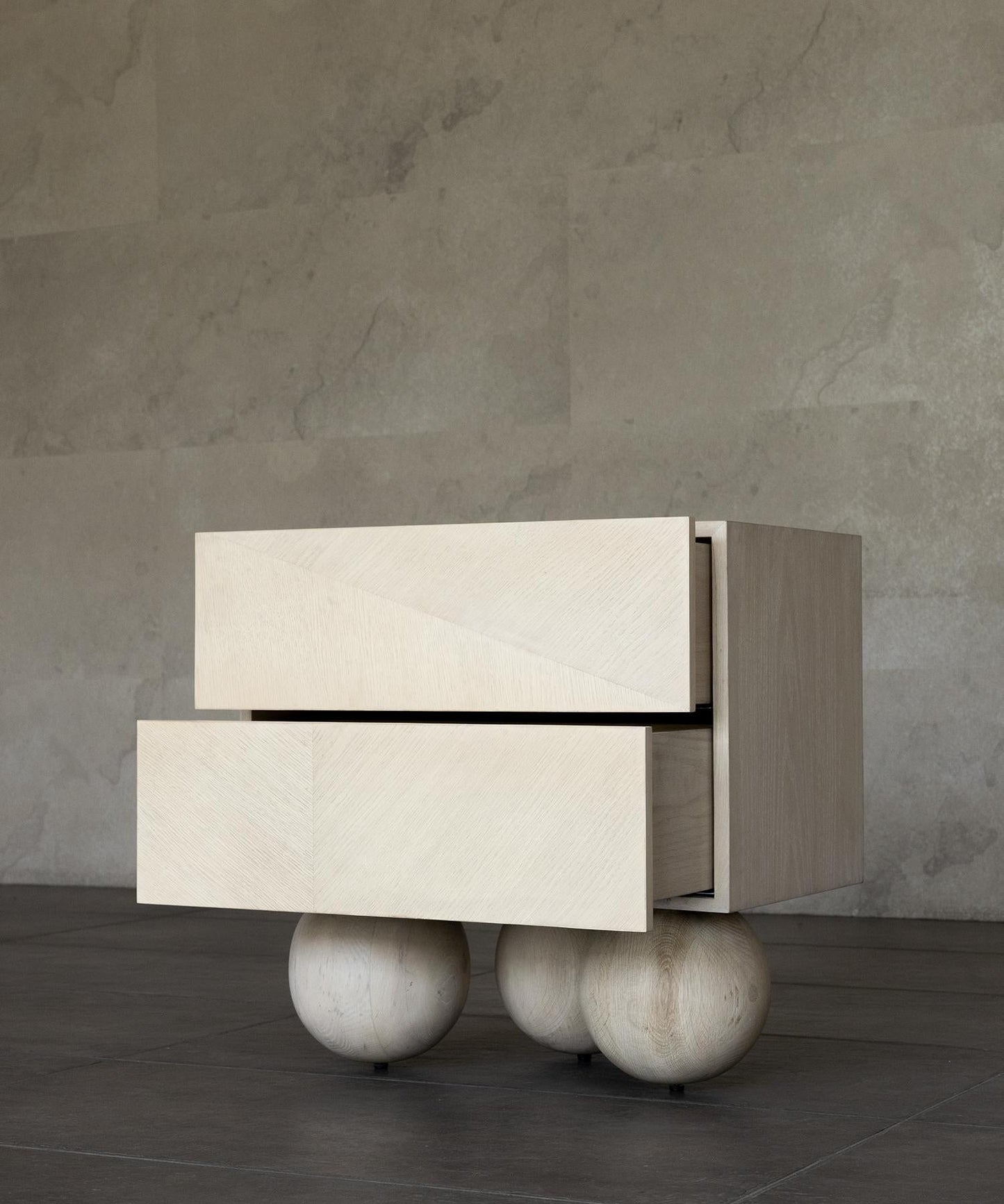 Luna Nightstand – Bleached White Oak with Rift Oak Drawers