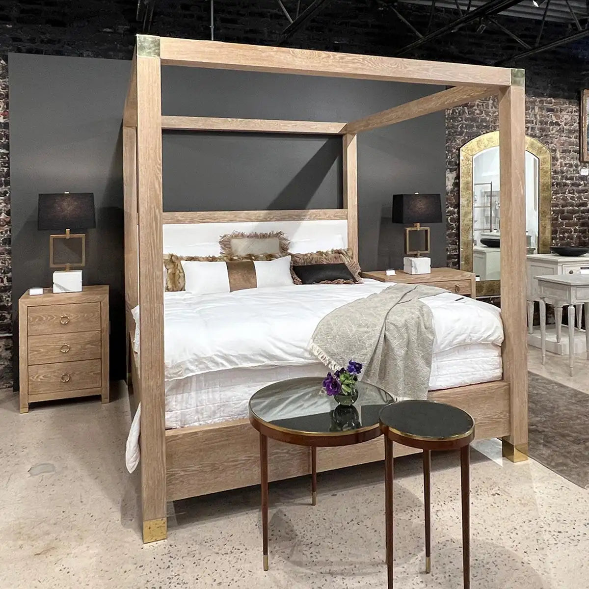 Light Oak Canopy Bed – US King | Modern Minimalist Whitewashed Oak