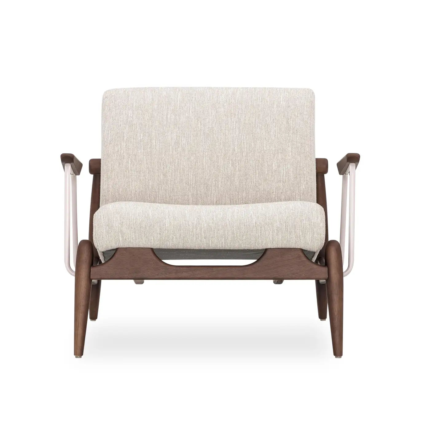 Walnut Finish with Quartz Accents Ivory Fabric Win Armchair
