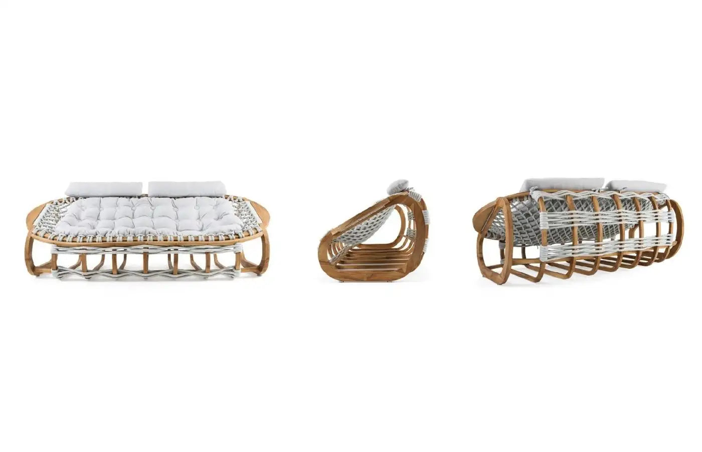 Outdoor Woven Rope Armchair in Solid Natural Teak 'Set of 2'