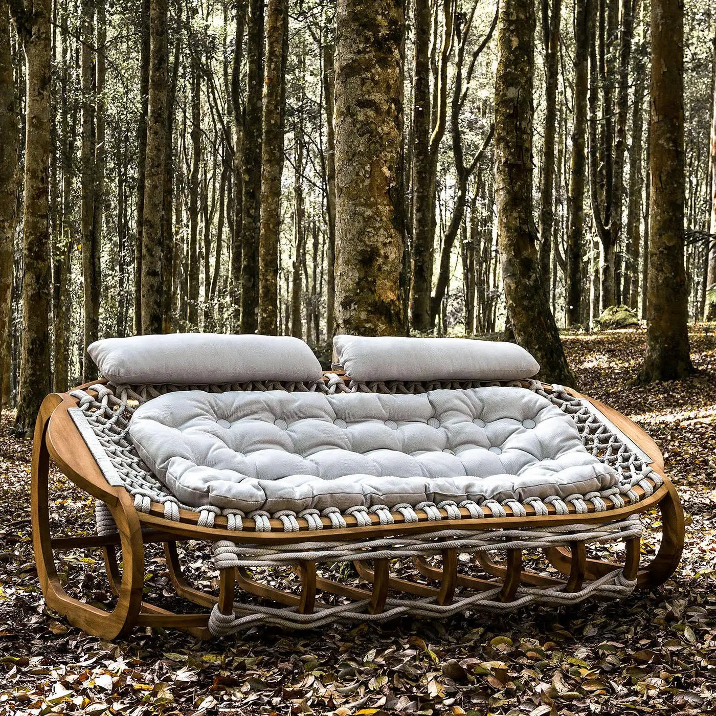 Outdoor Woven Rope Armchair in Solid Natural Teak 'Set of 2'