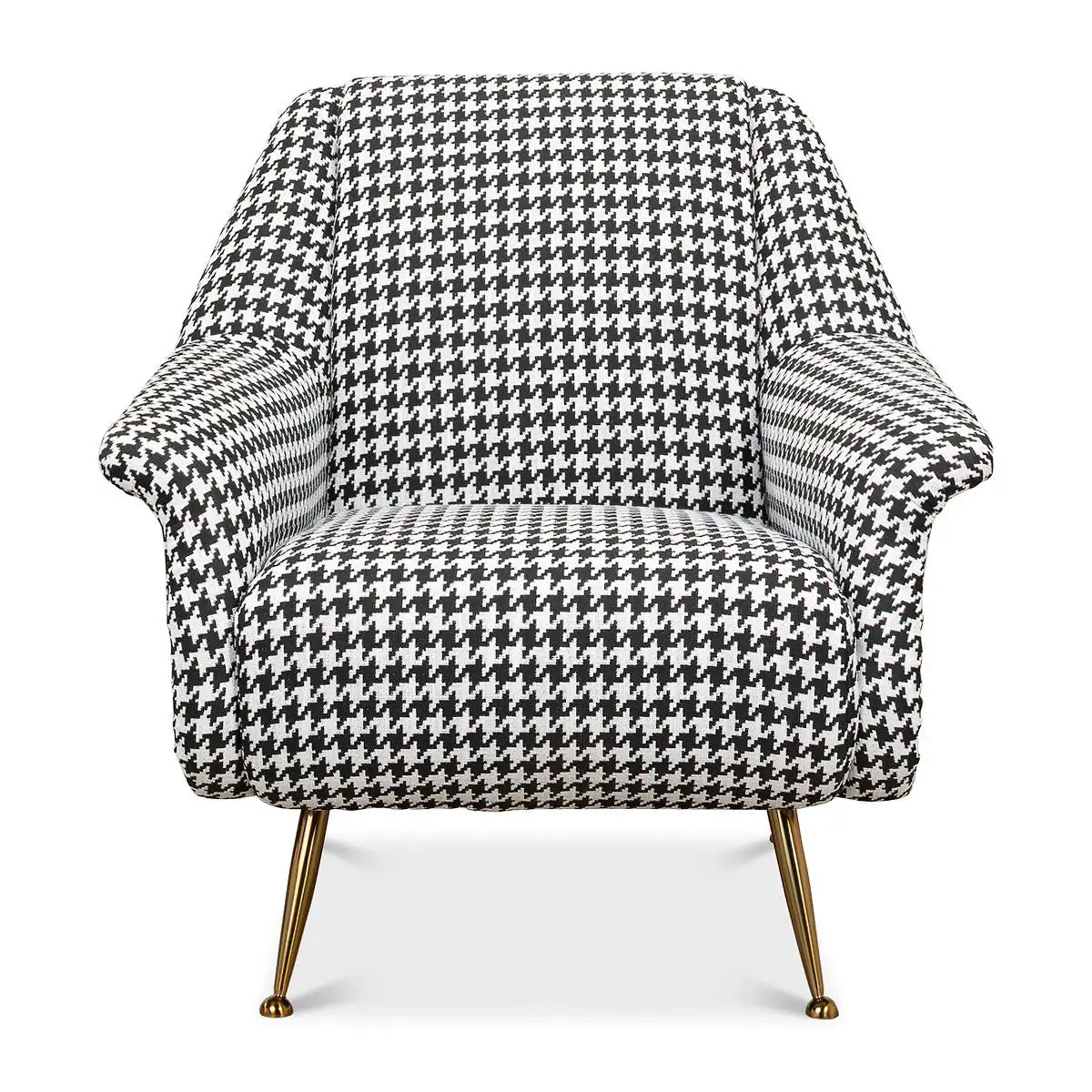Chair with houndstooth pattern and gold legs on a white background