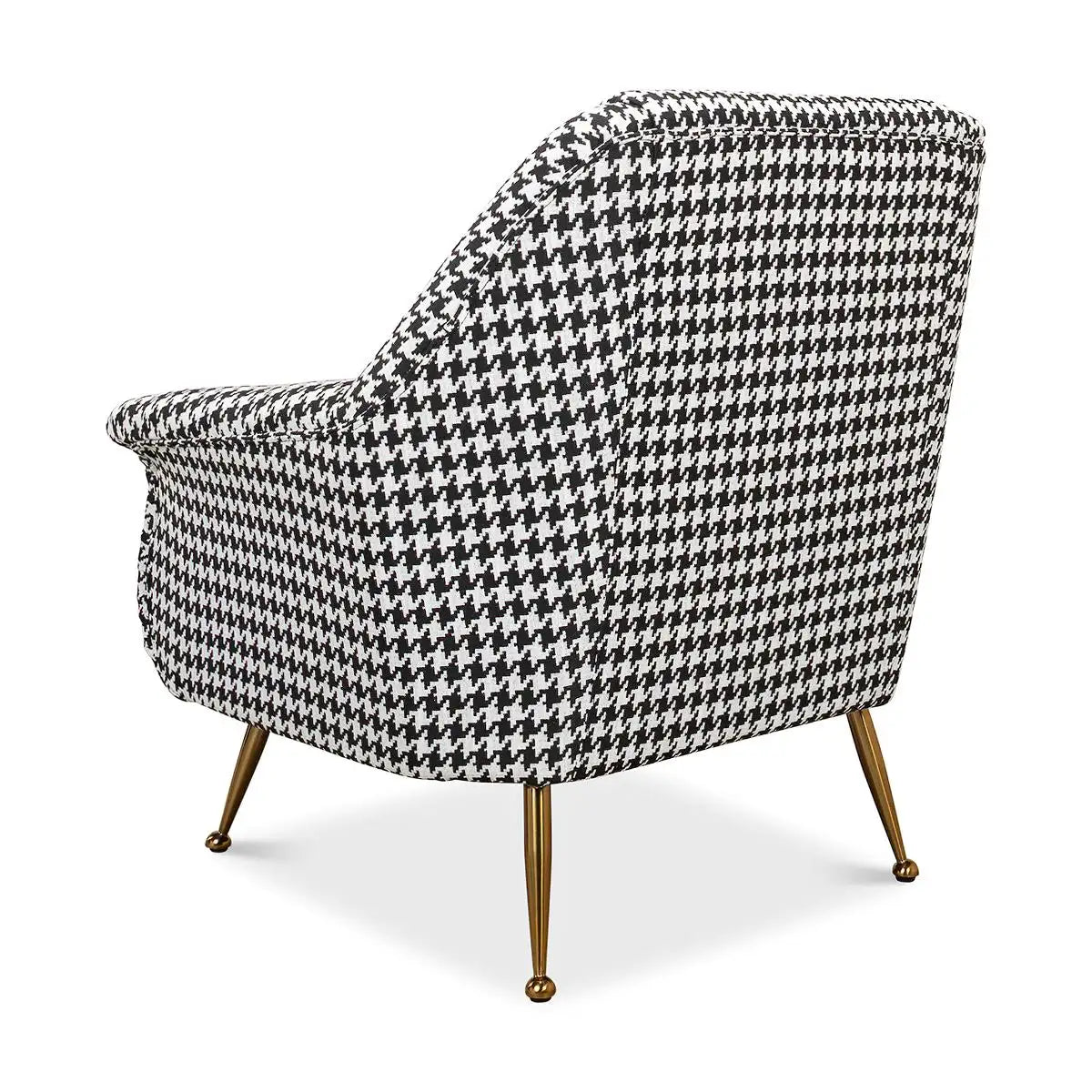 Chair with houndstooth pattern and gold legs on a white background