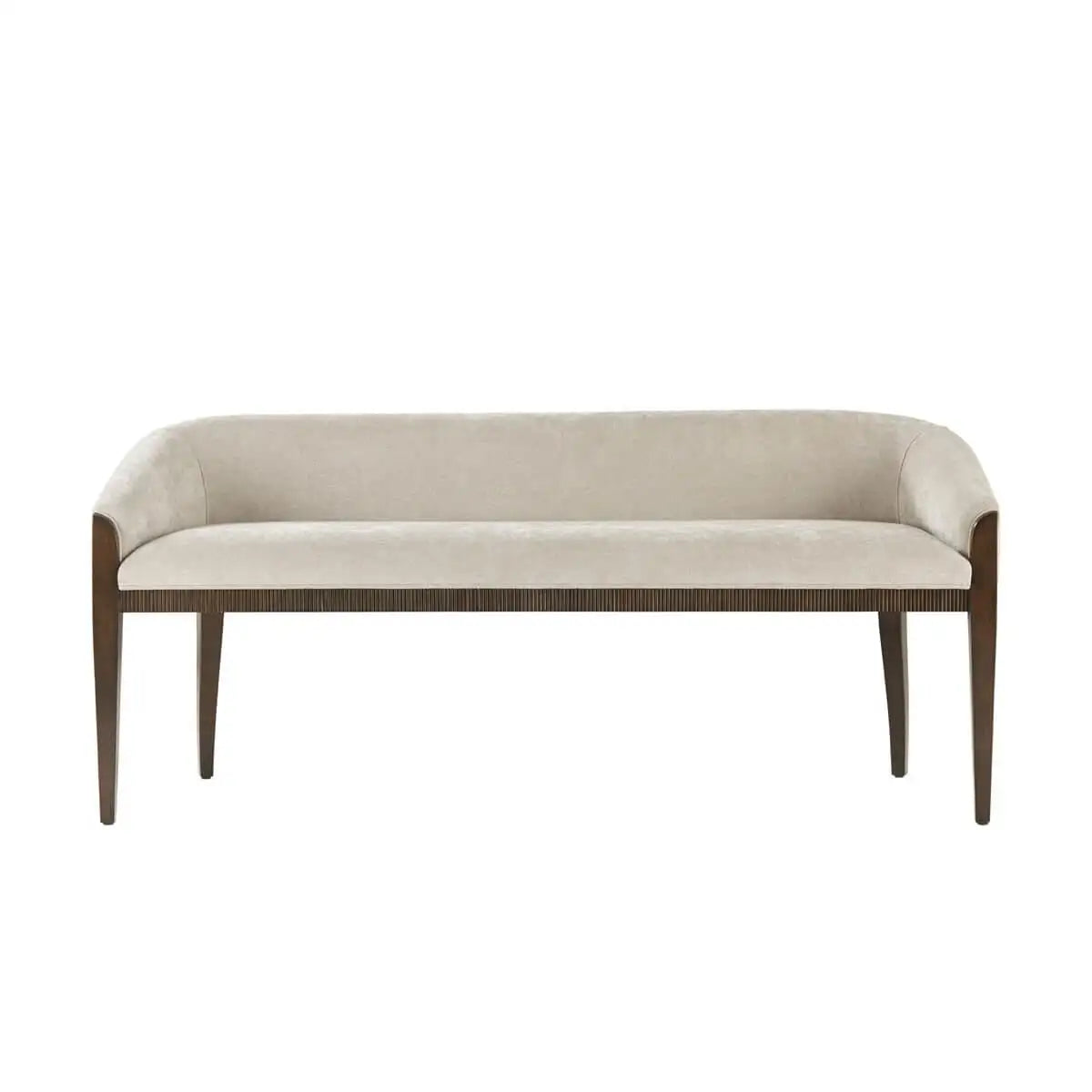 Beige sofa with wooden legs on a white background