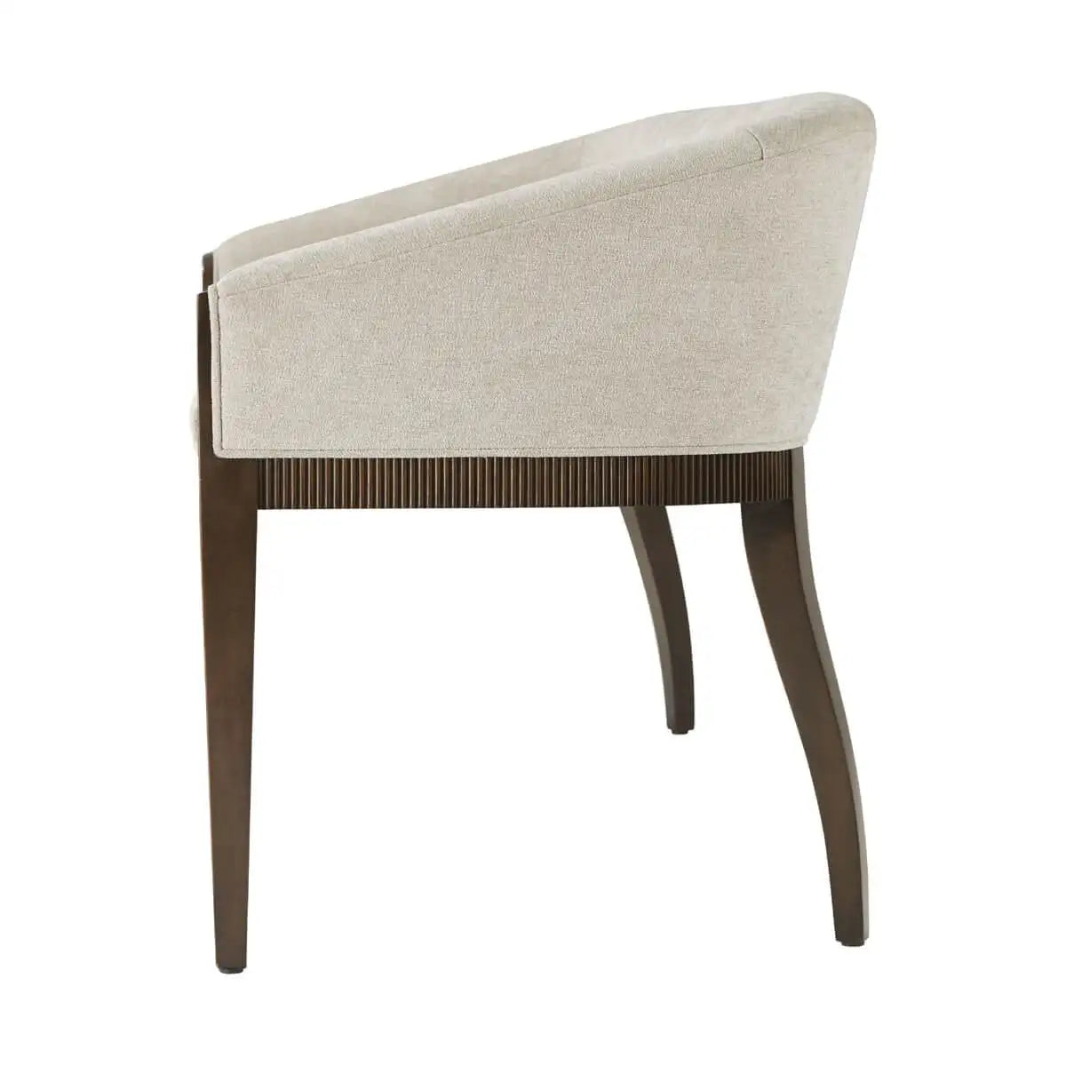 Chair with beige cushioned backrest and wooden legs on a white background