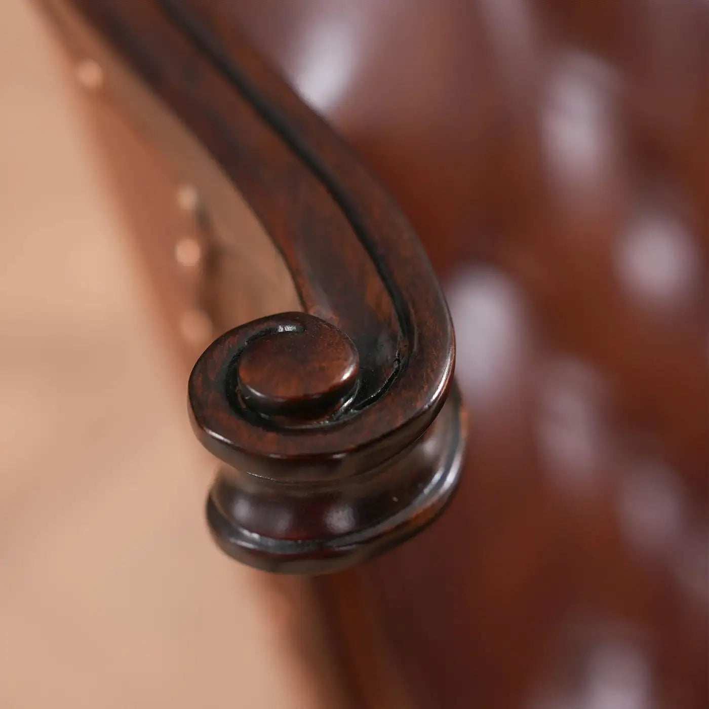 Leather Fireside Chair with Tufted Genuine Leather and Mahogany Frame