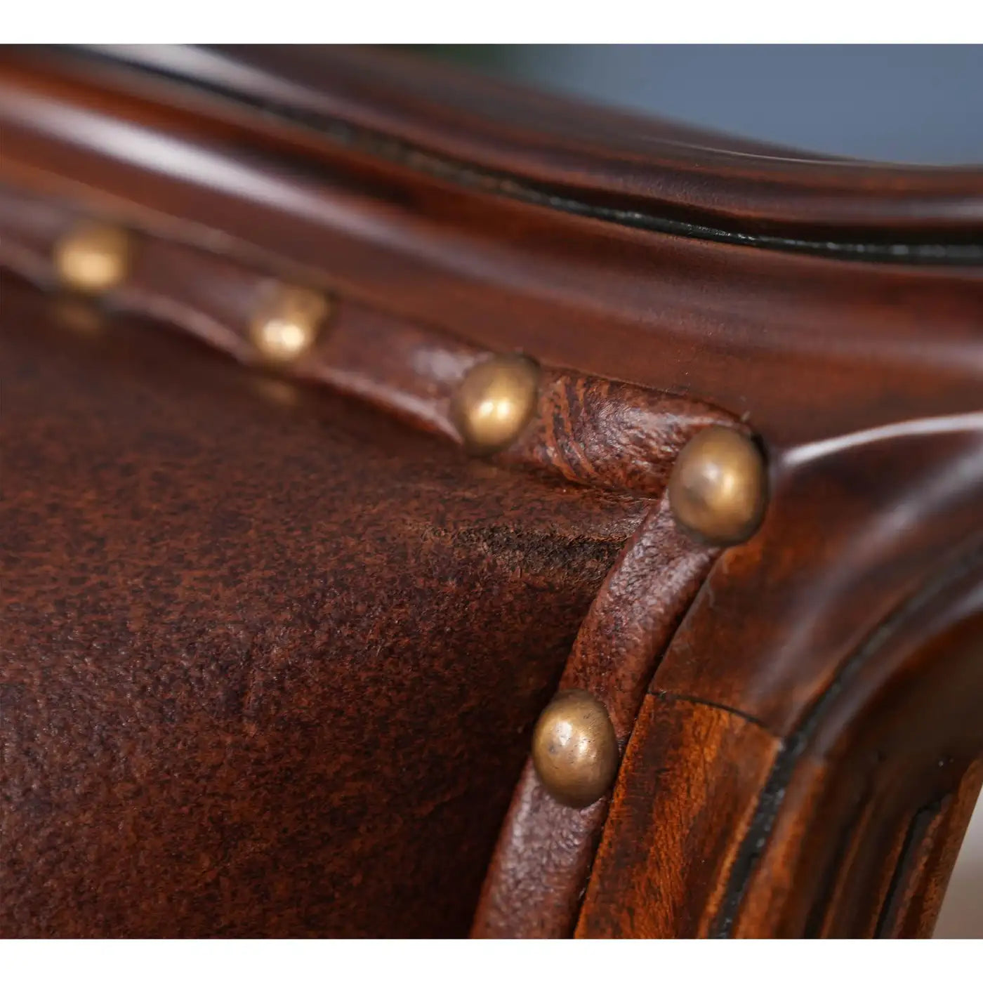 Leather Fireside Chair with Tufted Genuine Leather and Mahogany Frame