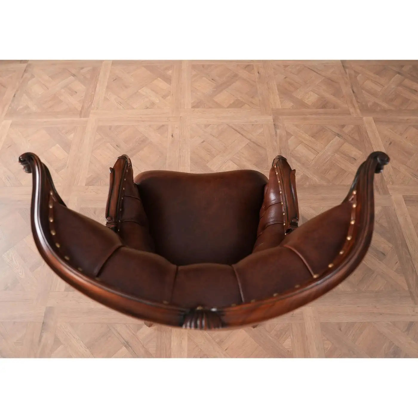 Leather Fireside Chair with Tufted Genuine Leather and Mahogany Frame