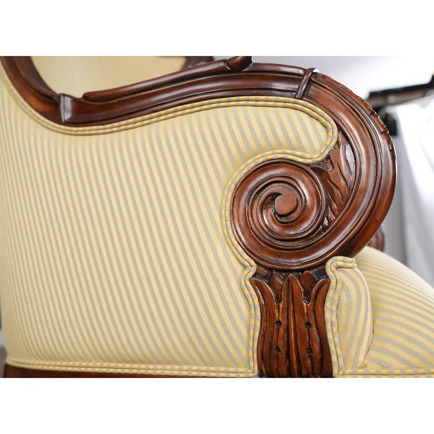 American Fireside Chair with Neutral Upholstery and Mahogany Frame