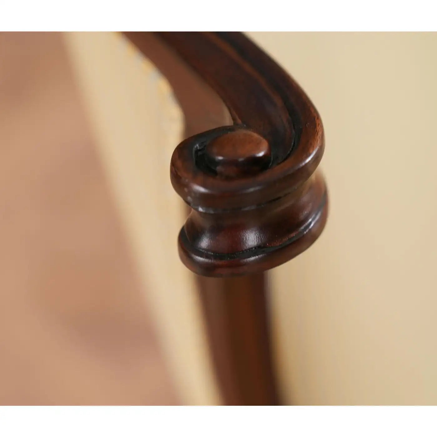 American Fireside Chair with Neutral Upholstery and Mahogany Frame