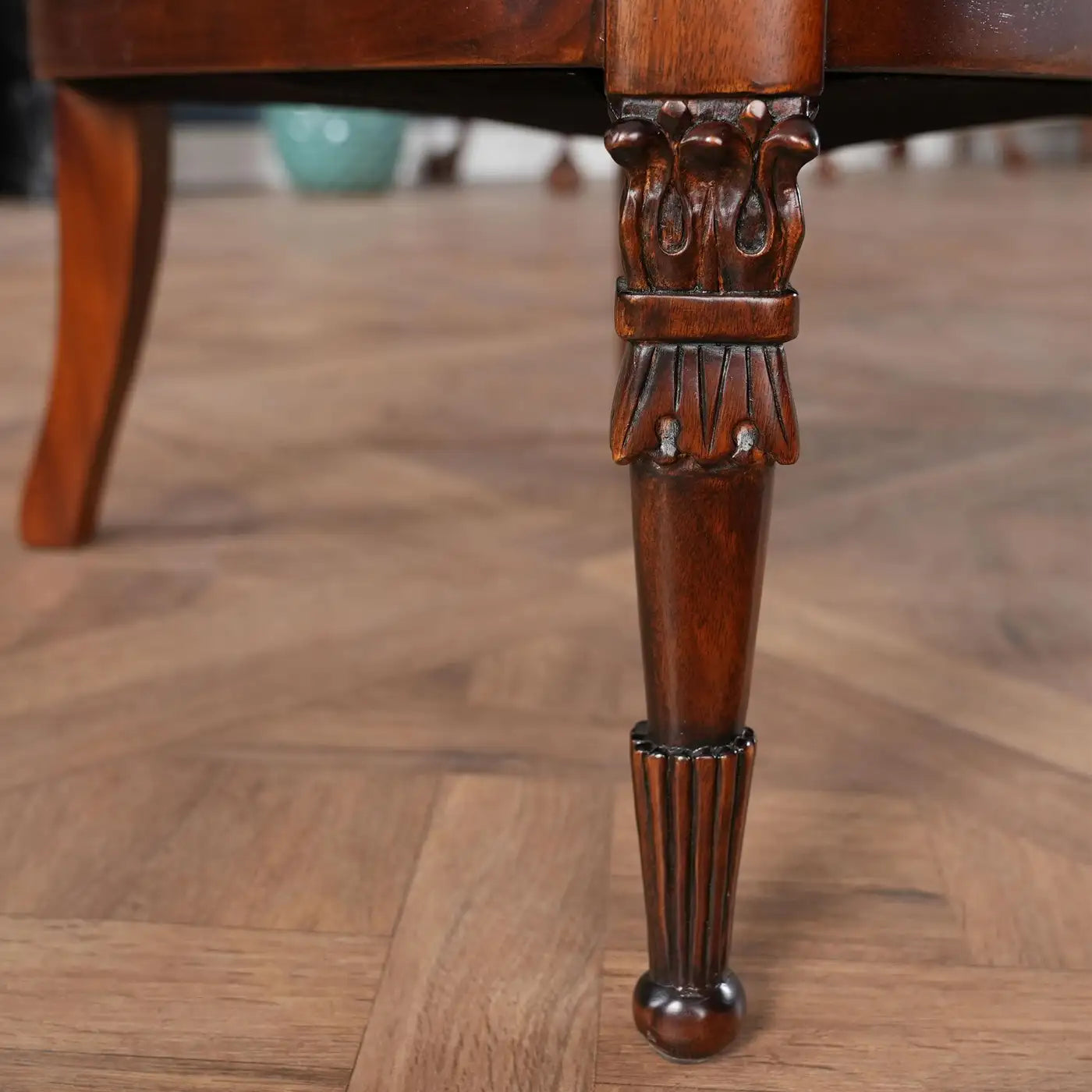 American Fireside Chair with Neutral Upholstery and Mahogany Frame