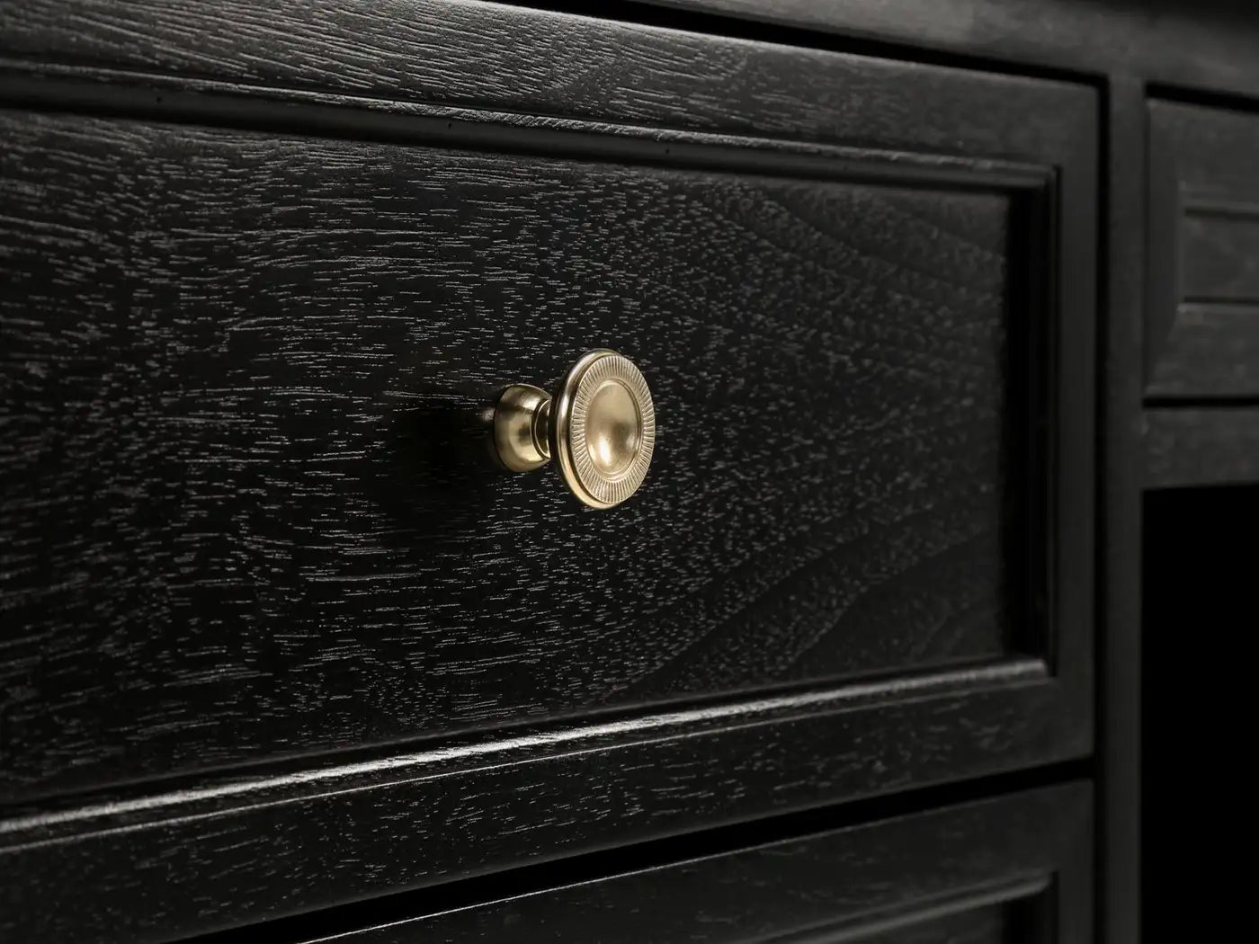 Custom Directoire Inspired Ebonized Desk with Gilded Leather Top