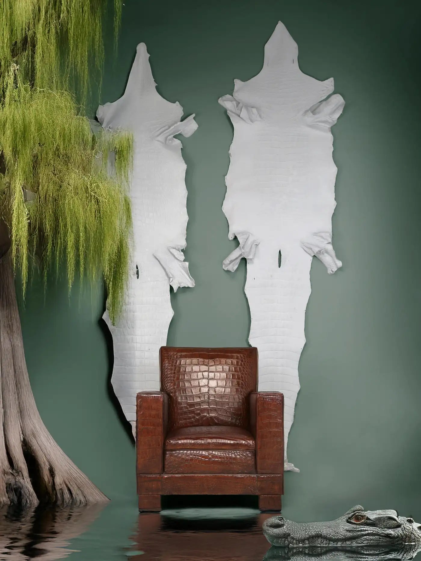 Genuine Alligator French Art Deco Club Chairs