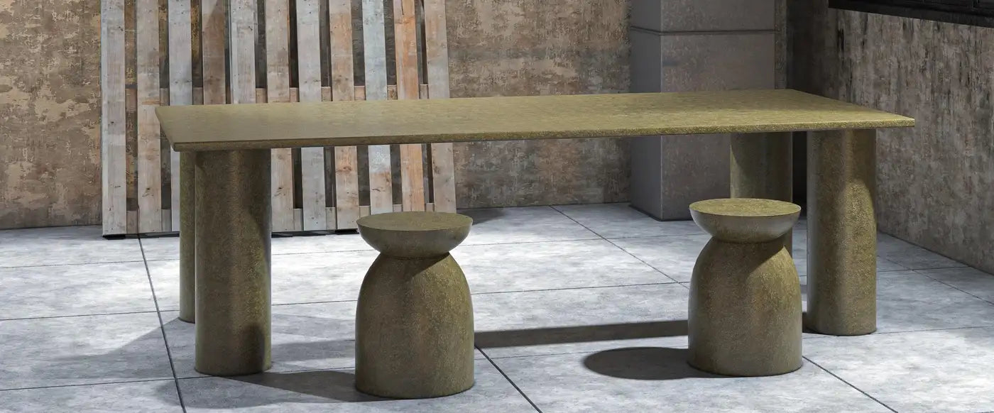 Made To Order Brutalist Outdoor Dining Table, Aged Finish