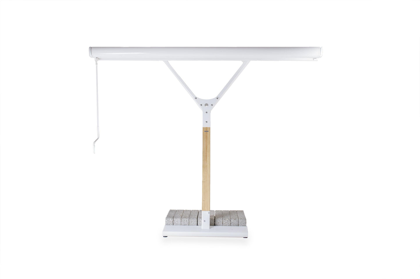 White broom with wooden handle on a white background