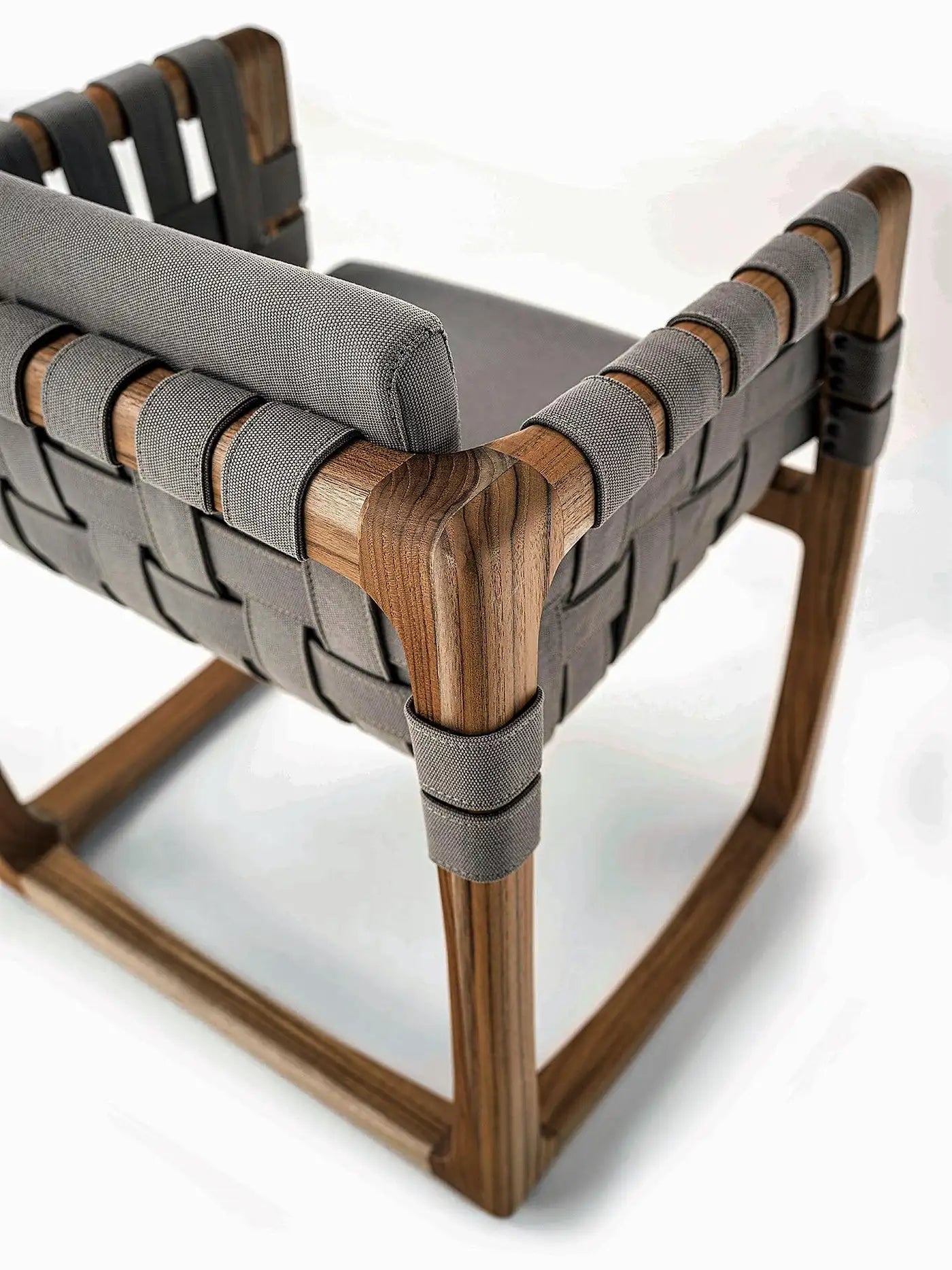 Contemporary Outdoor Marble Dining Table, Six Dining Chairs in Solid Teak