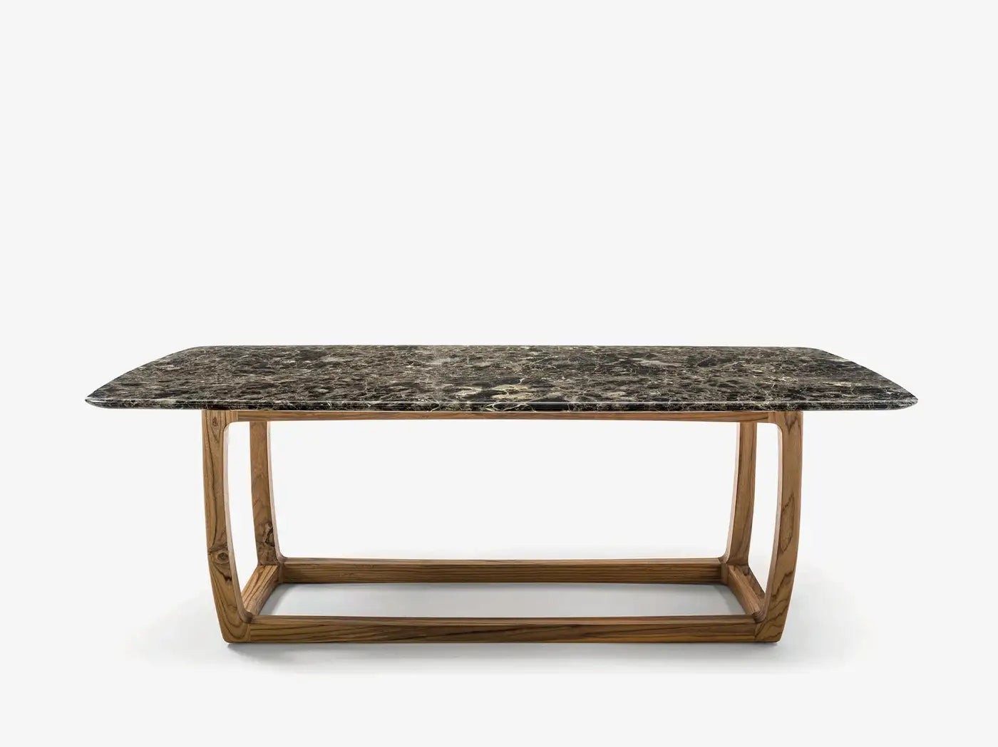 Contemporary Outdoor Marble Dining Table, Six Dining Chairs in Solid Teak