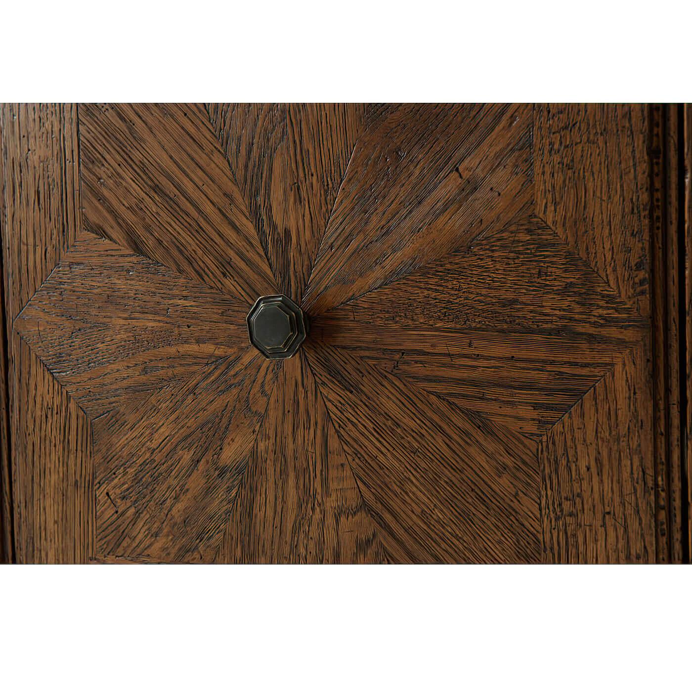 Close-up of a wooden surface with a hexagonal knob
