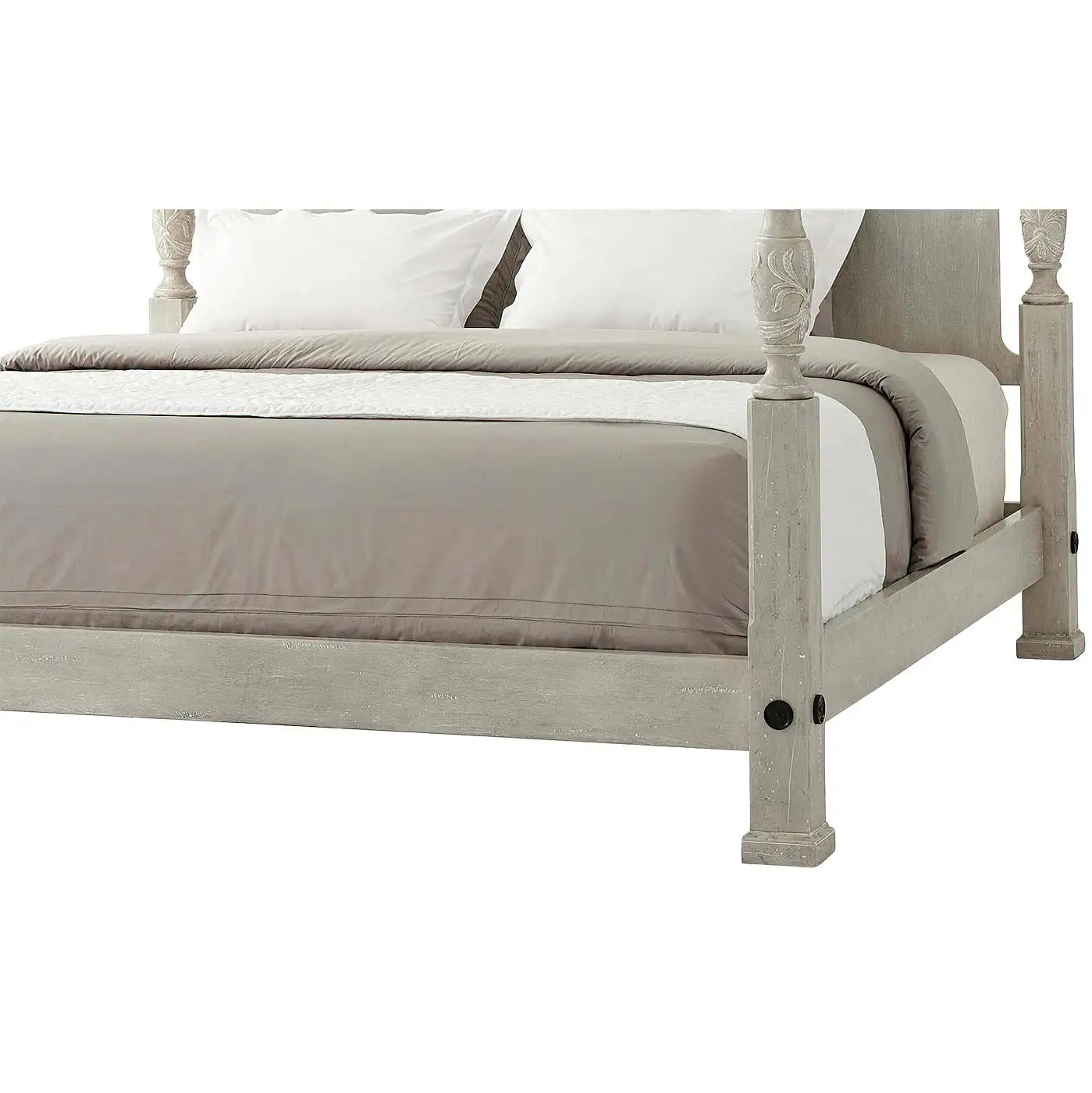 Carved Limestone Painted Mahogany Four-Poster Bed