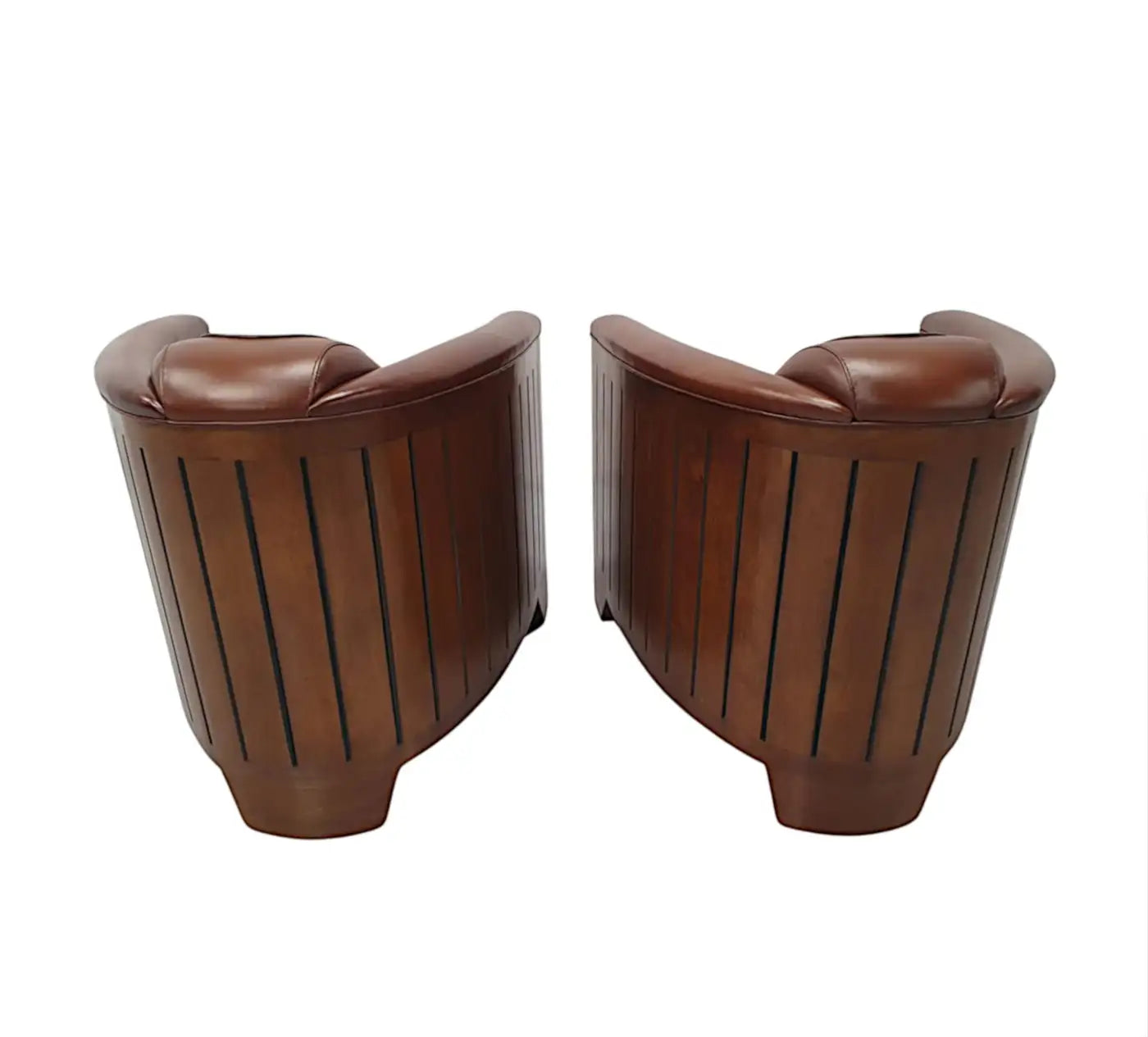 Art Deco Style Handmade Leather and Cherrywood Club Armchair