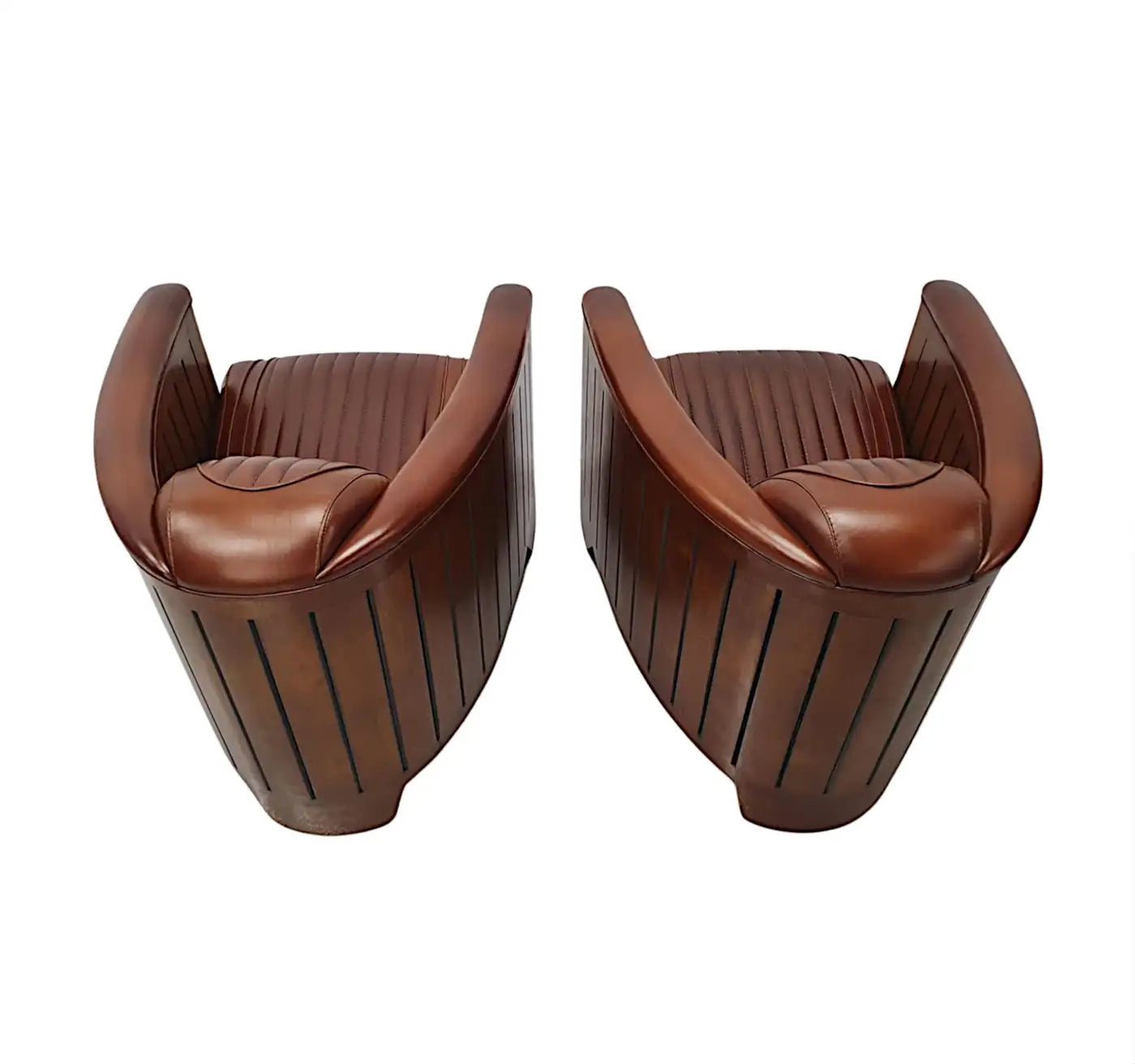 Handcrafted Art Deco Leather & Cherrywood Club Armchair