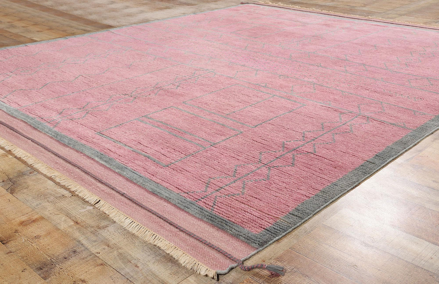 Blushing Nomad Boho Chic Pink Moroccan Wool Rug – 254 x 310 cm