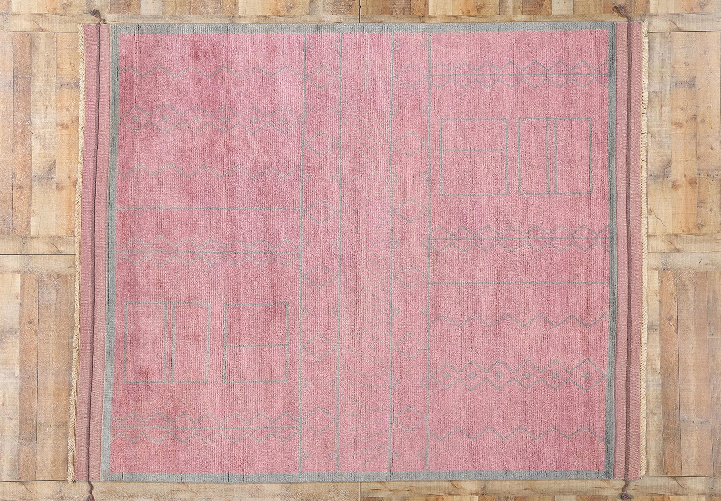 Blushing Nomad Boho Chic Pink Moroccan Wool Rug – 254 x 310 cm